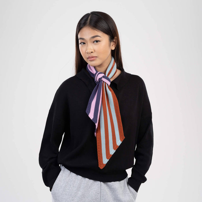 Colorblock Stripe Mini Ribbon Scarf: Lilac Denim