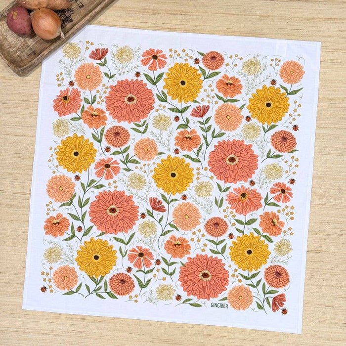 Zinnia Tea Towel - Spring Floral Kitchen Decor