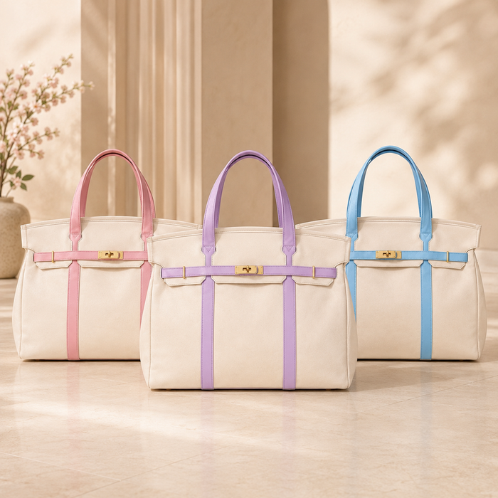 NEW! Premium Cotton Canvas Pastel Trim Canvas Boatkin Bag: Purple