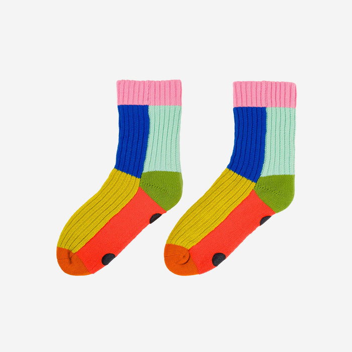 Kaleidoscope Knit House Socks: Olive Cobalt / L/XL - W 9.5-12.5<br>M 8-11