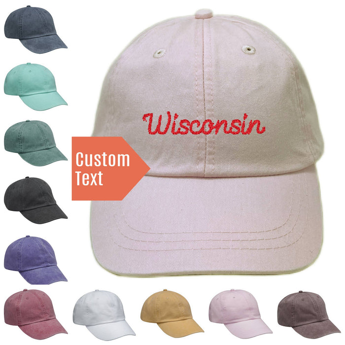 Custom Text Chainstitch Dad Hat - Embroidered Ball Cap: Navy Blue / White
