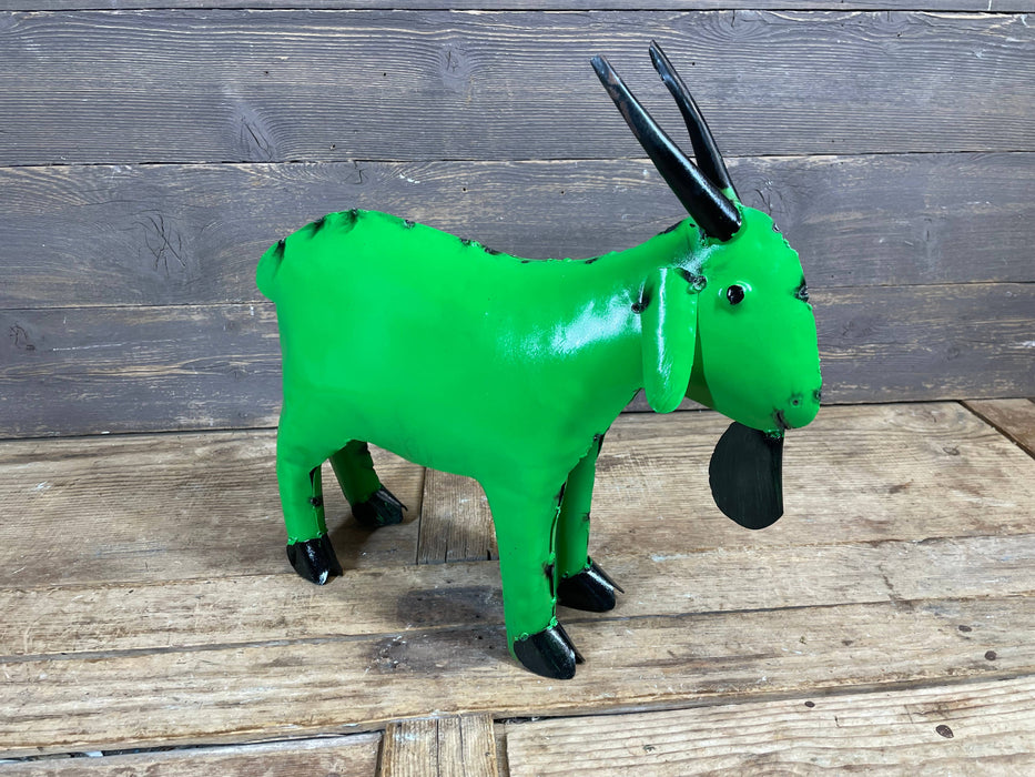 Fiesta Goat-Colorful-Metal-Garden Yard Art-Small-6Wx15Lx14H : Green