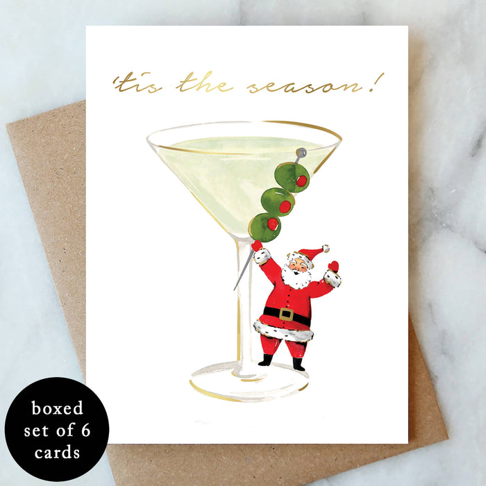 Santa Martini Holiday Greeting Card - Box Set of 6