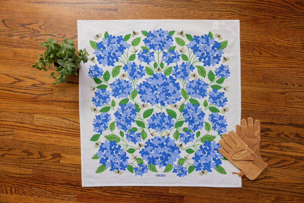 Blue Hydrangeas Tea Towel - Spring Floral Kitchen Towel