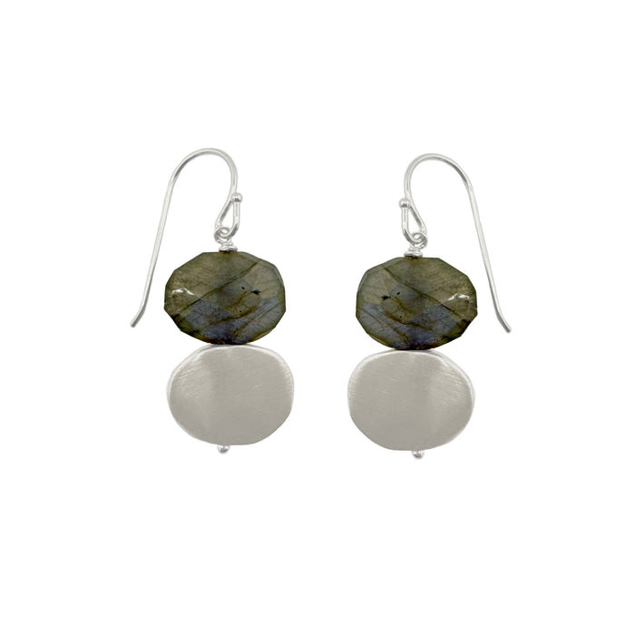 Large nugget w. stones earrings: Silver / Moonstone