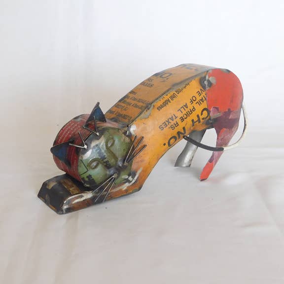 Stretching Cat Recycled Metal Animals