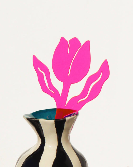 Small Leafy Tulip Flower Stem: See-thru hot pink
