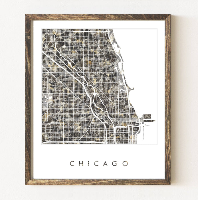 Chicago Illinois Painted Map ART PRINT: River / 11 x 14