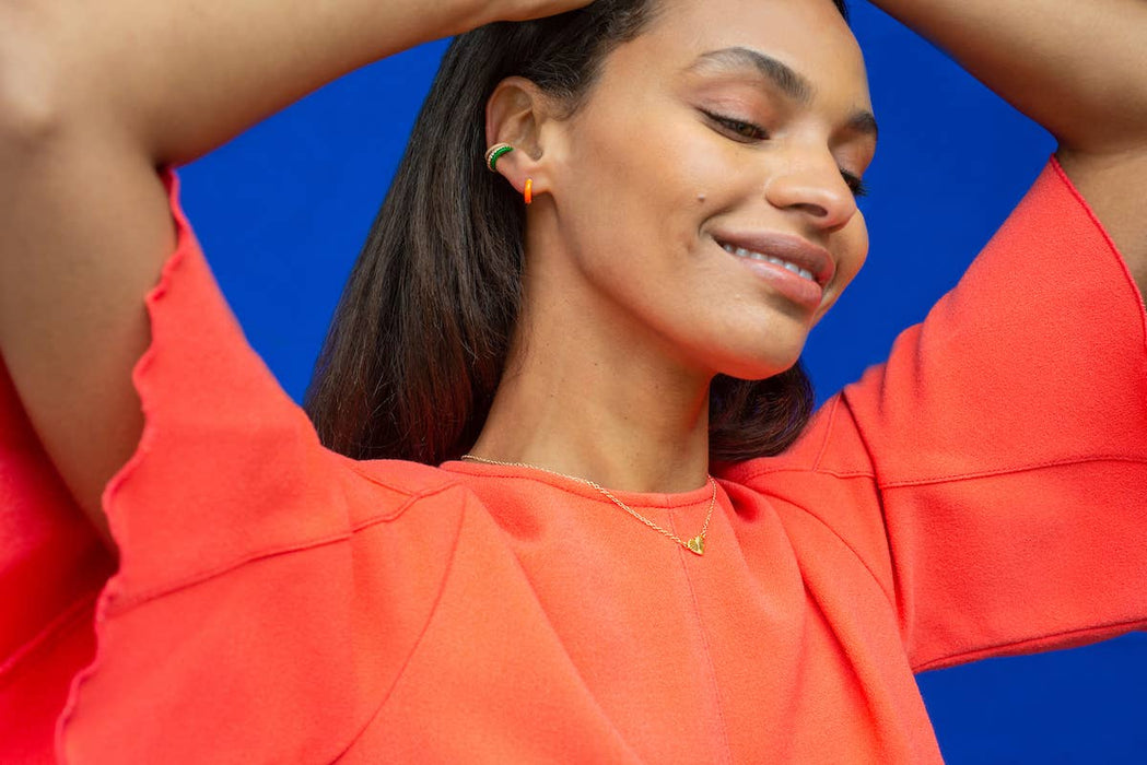 Enamel Huggie Hoop Earrings 18K Gold Vermeil | Sterling Silver 12mm Hoops Multiple Colors Hinge Closure Nickel Free Hypoallergenic Ships from CA : 18K Gold Vermeil / Aubergine