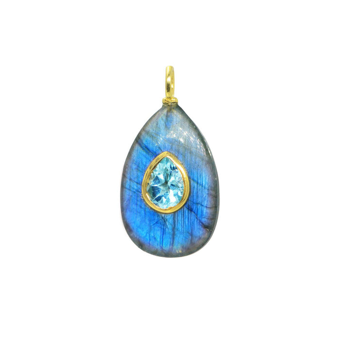 Labradorite Gemstone Pendant With Topaz: Mini Teardrop