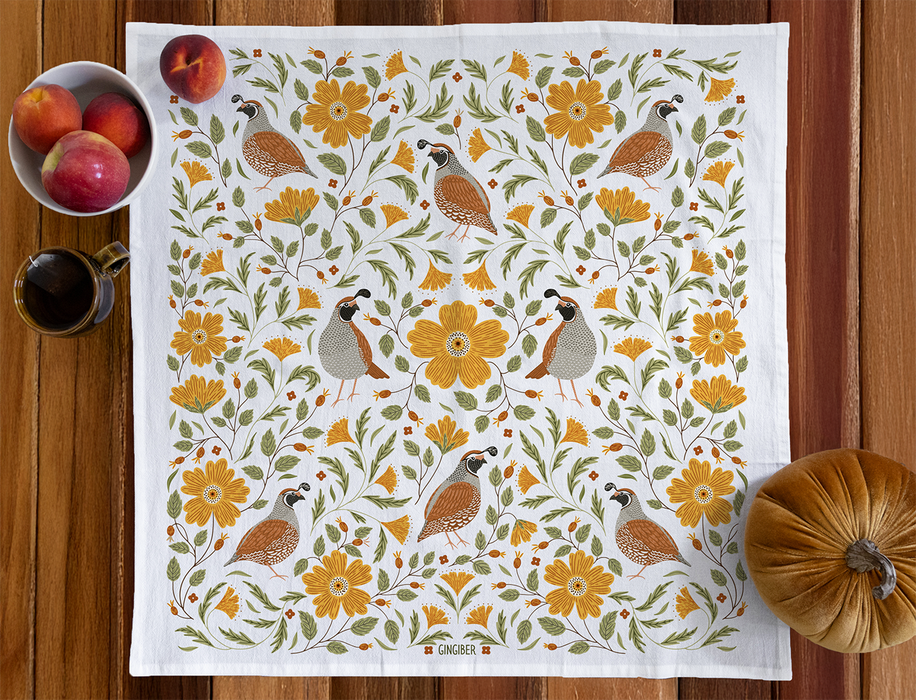 Quail Bird Tea Towel - Fall Bird Kitchen Decor