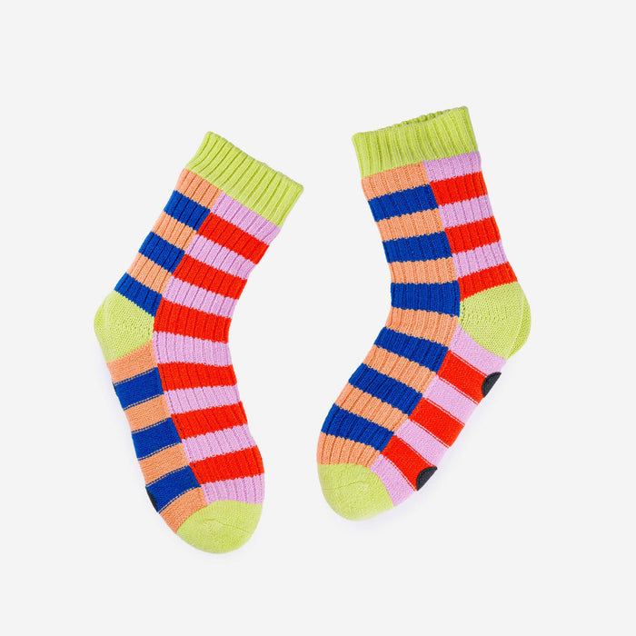 Super Stripe Knit House Socks: Peach Cobalt / S/M - W 6-9<br>M 5-7.5