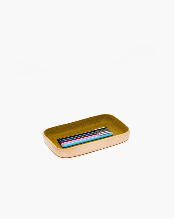 Small Kawabon Leather/Merino Wool Felt Tray Golden Moss