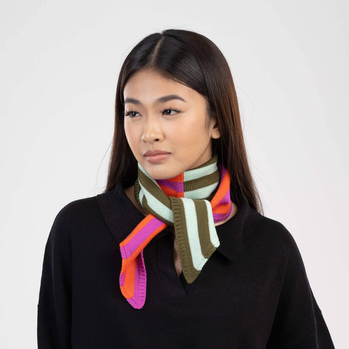 Colorblock Stripe Mini Ribbon Scarf: Kelly Stone Blue