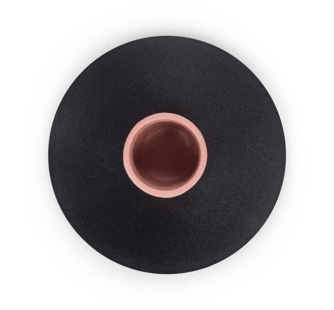 Tall Two-Tone Jet Black & Old Rose Metal Candleholder