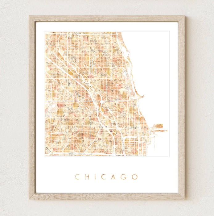 Chicago Illinois Painted Map ART PRINT: River / 11 x 14