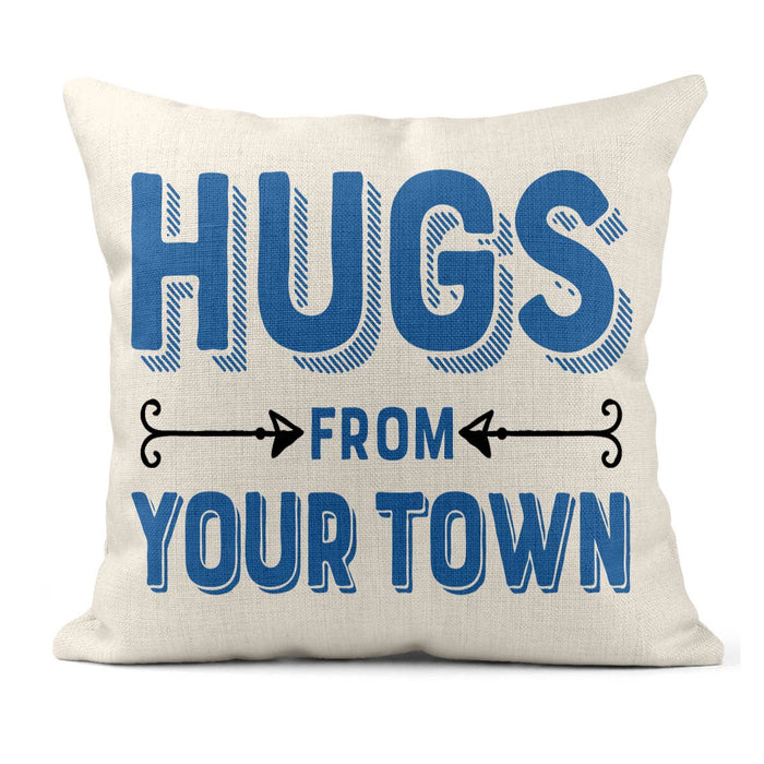 Personalized City Square Pillow, Hugs Name Drop Design: Gray-Green