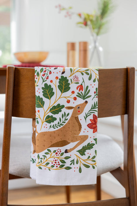 Christmas Forest Tea Towel - Woodland Holiday Kitchen Towel