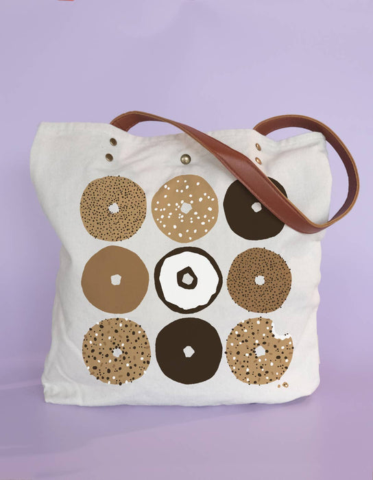 Canvas Tote Bag with Vegan Leather Handle | Bagels