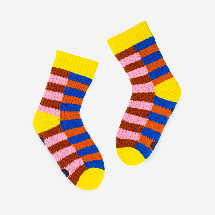 Super Stripe Knit House Socks: Peach Cobalt / S/M - W 6-9<br>M 5-7.5
