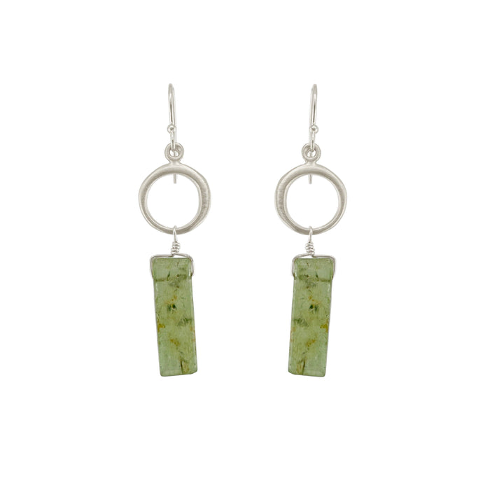 Circle w. Green Kyanite Earrings in Silver or Vermeil: Vermeil