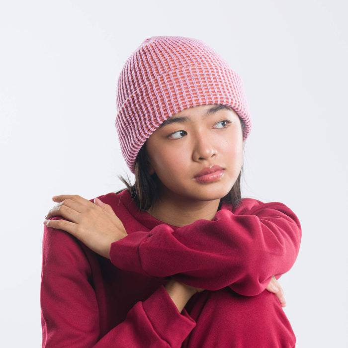Simple Grid Knit Beanie: Cobalt Peach