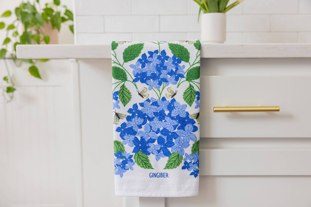 Blue Hydrangeas Tea Towel - Spring Floral Kitchen Towel