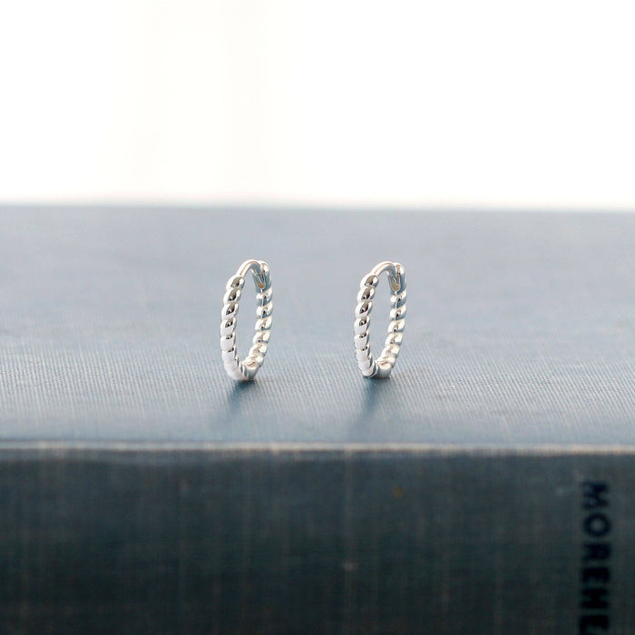 Twisted Hinged Huggie Hoop Earrings: Sterling Silver