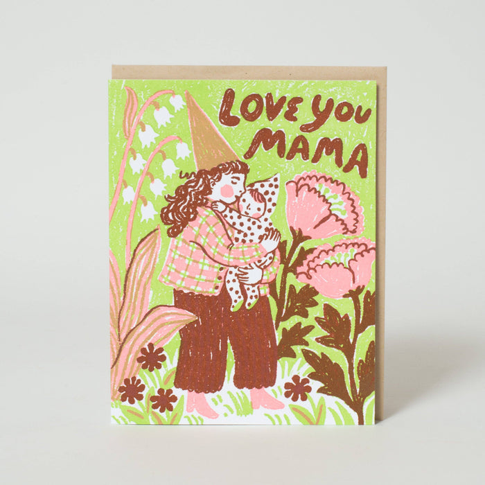 Love You Mama Gnome Greeting Card by Phoebe Wahl: Paper tab