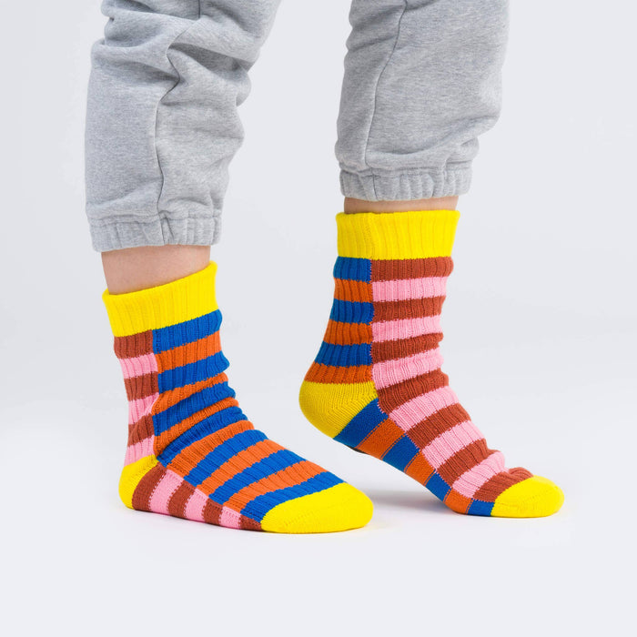 Super Stripe Knit House Socks: Peach Cobalt / S/M - W 6-9<br>M 5-7.5