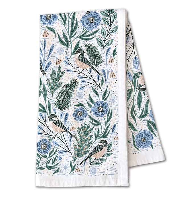 Winter Retreat Tea Towel - Woodland Bird Kitchen Towel Decor