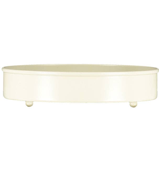 Round Metal Candle Platter - Stone White