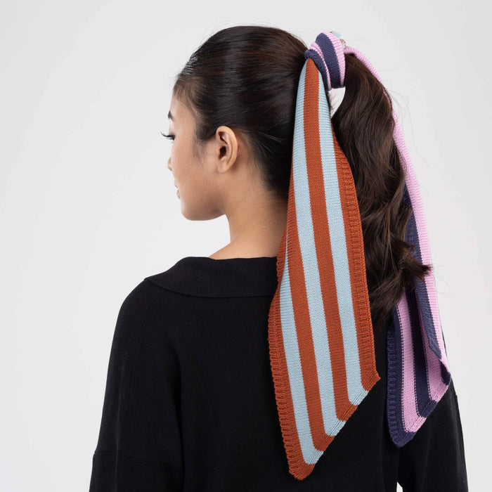 Colorblock Stripe Mini Ribbon Scarf: Kelly Stone Blue