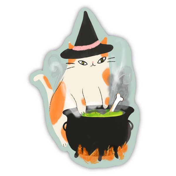 Witch cat halloween sticker