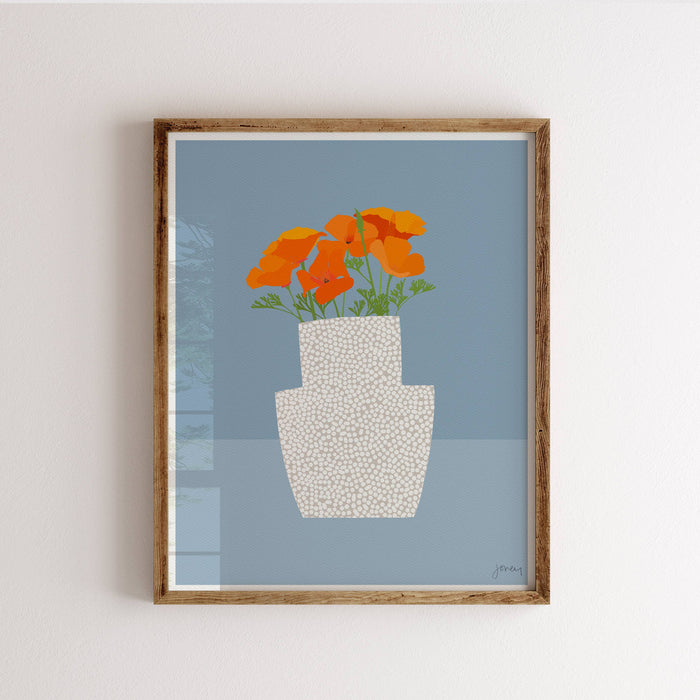California Poppy Art Print. Signed. Unframed. 201018: 11 x 14 Unframed