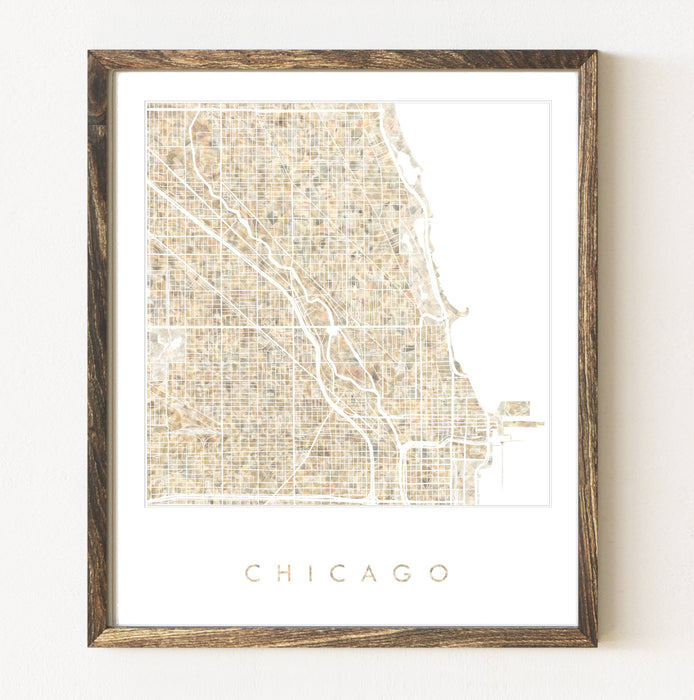 Chicago Illinois Painted Map ART PRINT: Rock / 11 x 14