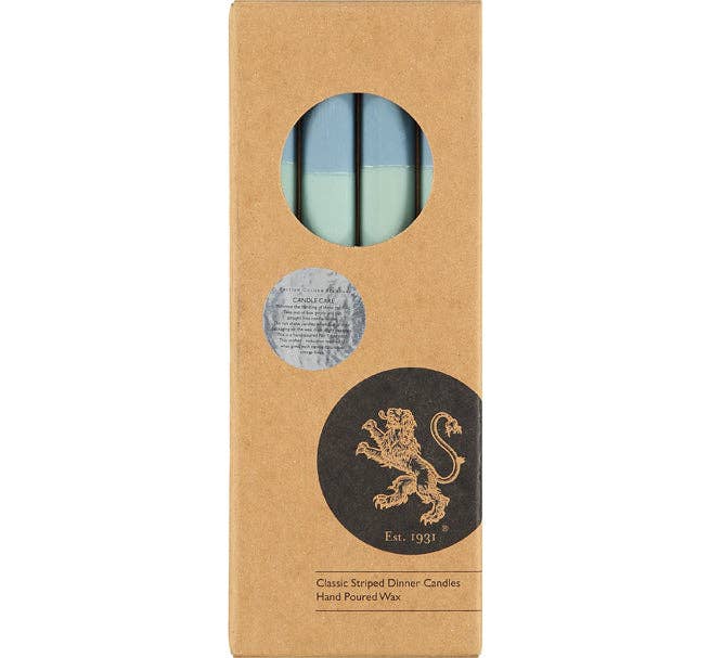 10'' H ABSTRACT Striped Opaline, Pompadour & Rust Eco Dinner Candles, Gift Box of 4