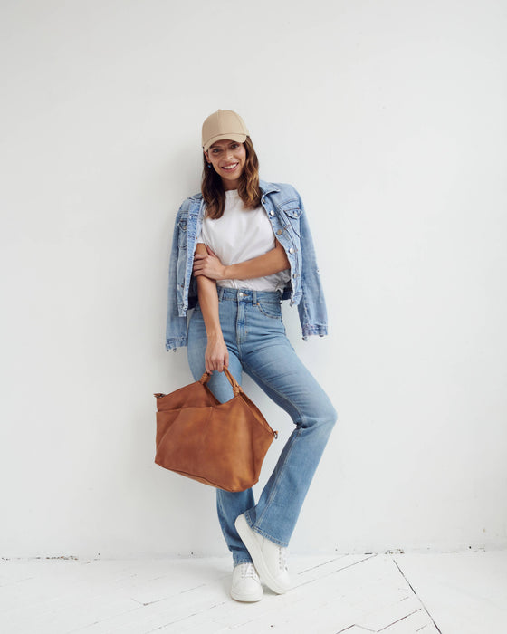 Nelly Handcrafted Leather Tote/Crossbody Bags: Orange