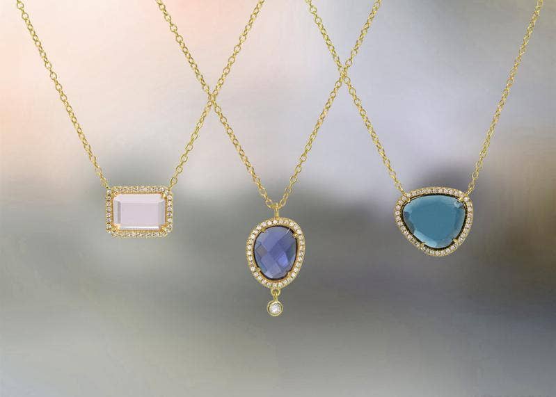 Atiena - Lab Created Rectangle Gemstone Necklace: London Blue
