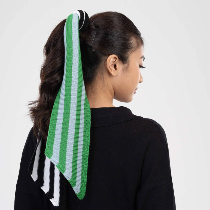 Colorblock Stripe Mini Ribbon Scarf: Kelly Stone Blue