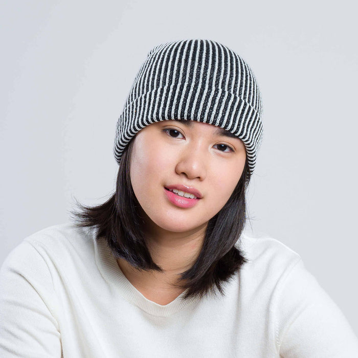 Simple Rib Knit Beanie: Red Grey