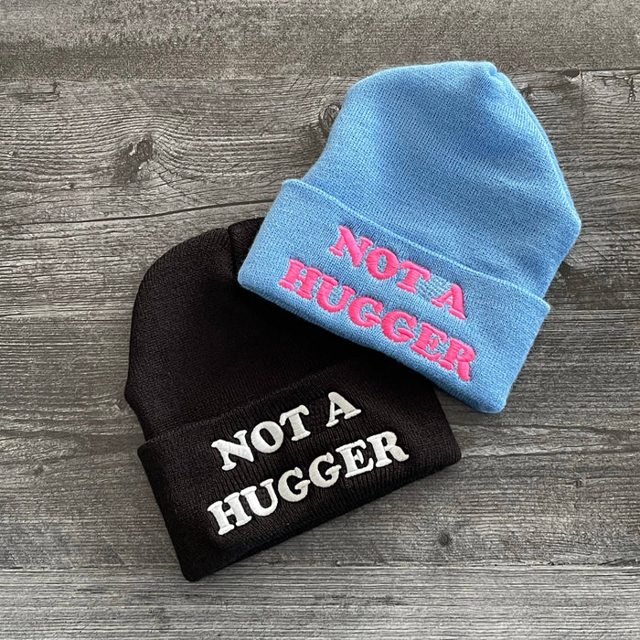 Not a Hugger knit hat beanie introvert winter Black blue: Black