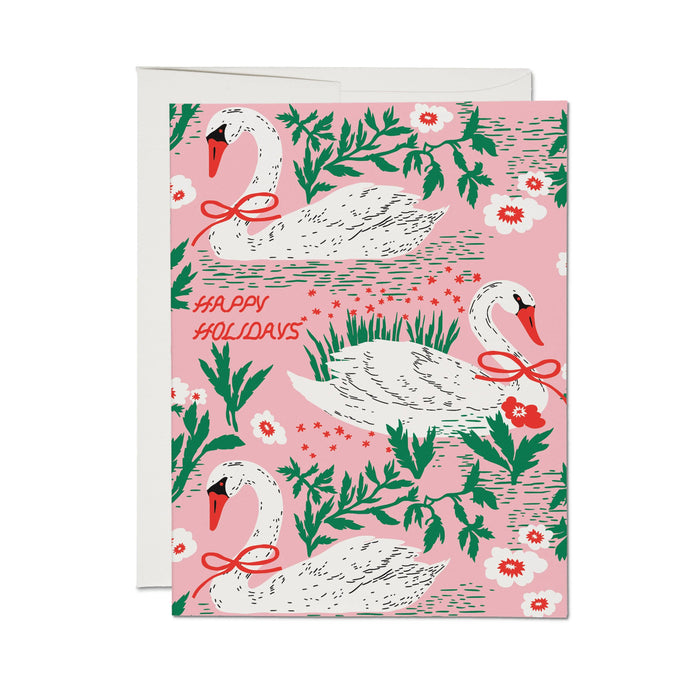 Holiday Swans greeting card: Single