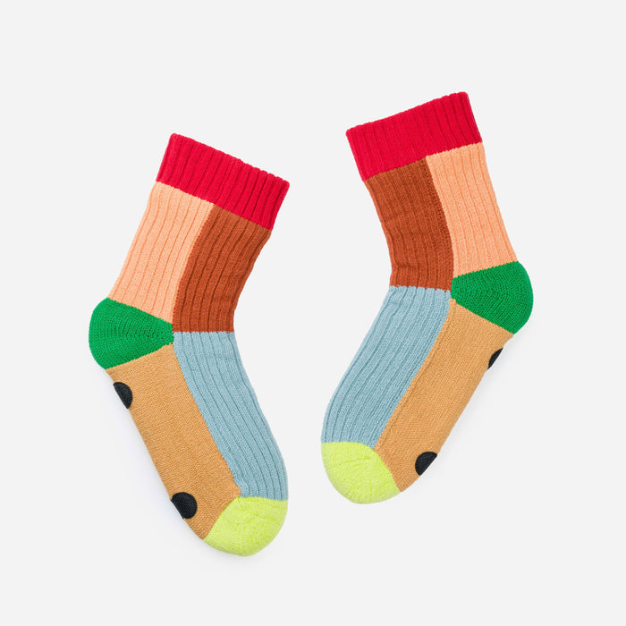Kaleidoscope Knit House Socks: Olive Cobalt / S/M - W 6-9<br>M 5-7.5