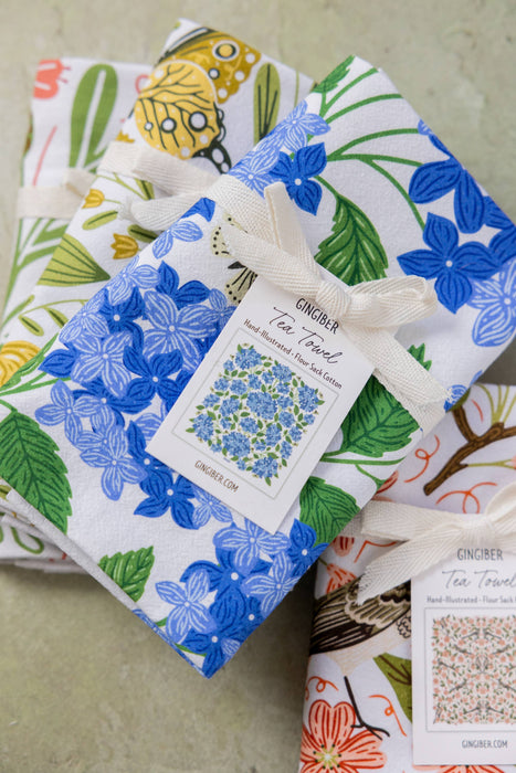 Blue Hydrangeas Tea Towel - Spring Floral Kitchen Towel