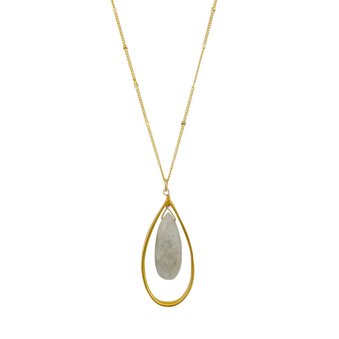 Large Open Teardrop Aquamarine Necklace Silver or Vermeil: Vermeil