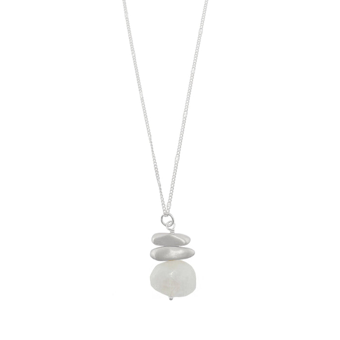 Double nuggets w. stone necklace: Silver / Moonstone