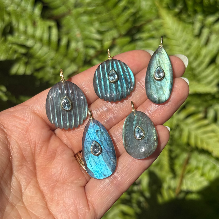 Labradorite Gemstone Pendant With Topaz: Mini Teardrop