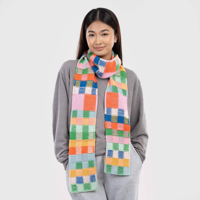 Mosaic Plaid Skinny Scarf: Candy