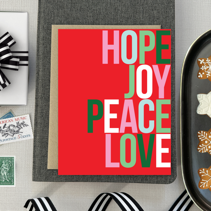 Hope Joy Peace Red Holiday Card
